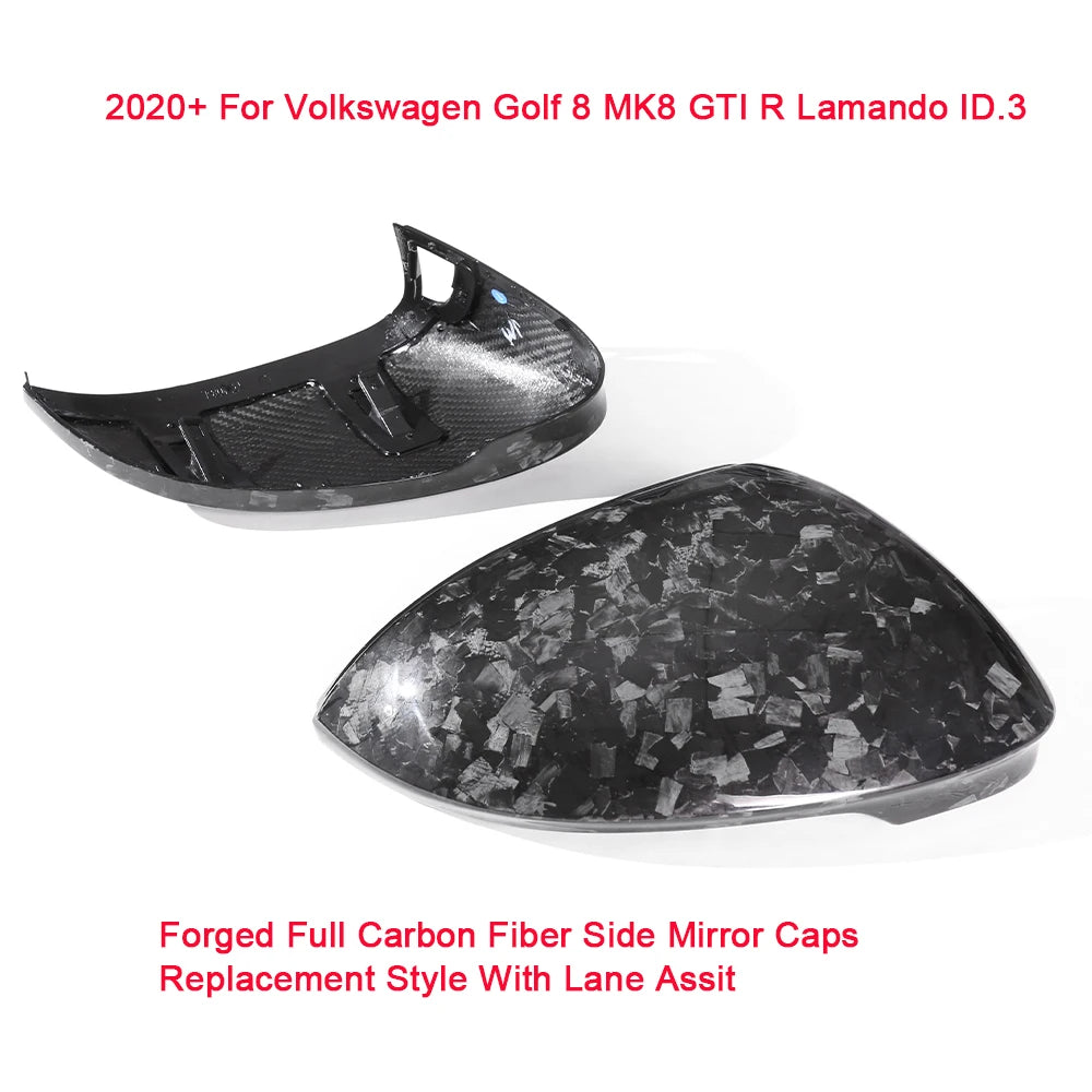 2020+ For VW MK8+ For Volkswagen Golf 8+ GTI Golf R Lamando ID.3 Carbon Fiber Side Mirror Caps Replacement Style With Lane Assit