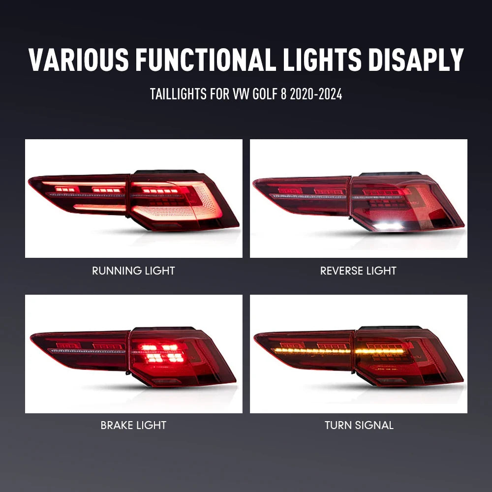 LED Taillights for Volkswagen VW Golf 8 MK8 2020-2025 Car Tail Light Assembly Reverse Fog Brake Flowing Water Flicker Rear Lamps