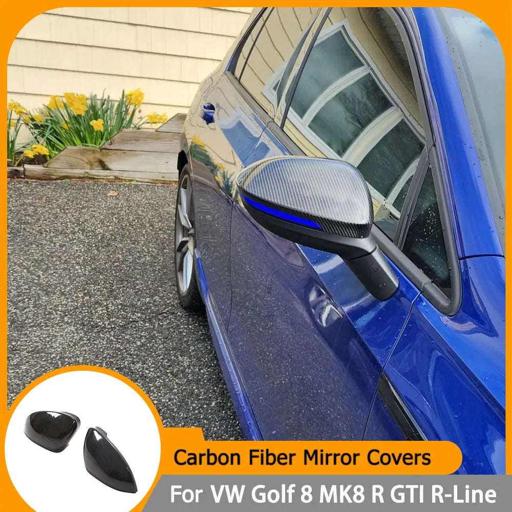 Car Rearview Mirror Cover  for VW Golf 8 MK8 R GTI R-Line 2021 Carbon Fiber Racing Mirror Caps Shell With Side Assit Body Kits