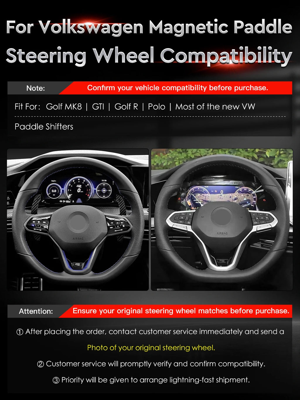 TDD Glossy Carbon Fiber Magnetic Paddle Shifter For Volkswagen Golf 8 MK8 GTI Golf R Polo Aluminum Alloy Back Cover
