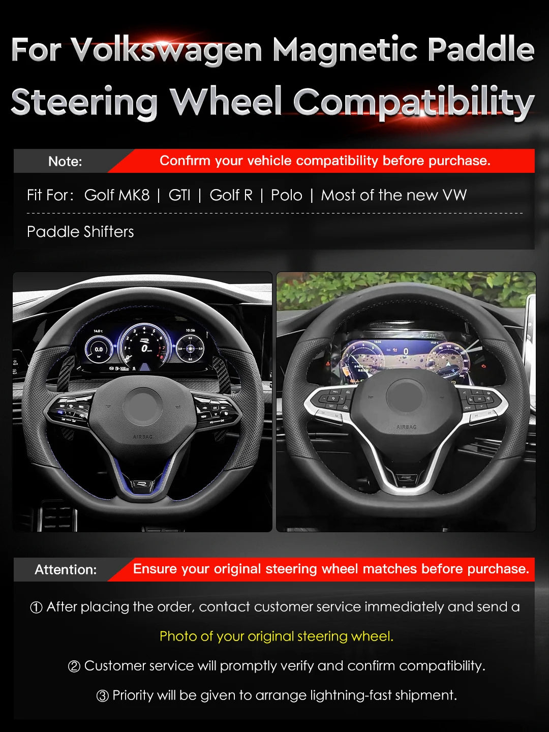 TDD Glossy Carbon Fiber Magnetic Paddle Shifter For Volkswagen Golf 8 MK8 GTI Golf R Polo Aluminum Alloy Back Cover